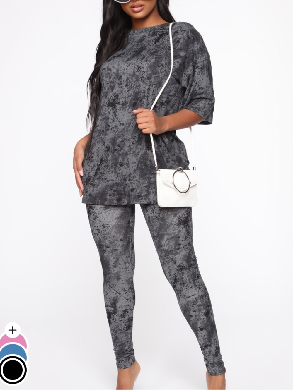 2 Piece Charcoal Marble Print Leggings Set M